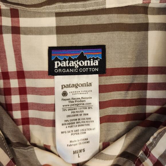 Patagonia Mens Plaid Cotton Short Sleeve Button Up Shirt Size L - Picture 5 of 5
